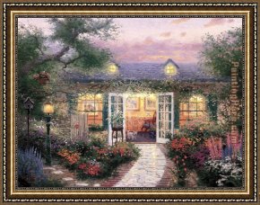 Painter in His Studio, Painting a Musical Company Framed Paintings - Studio in The Garden by Thomas Kinkade
