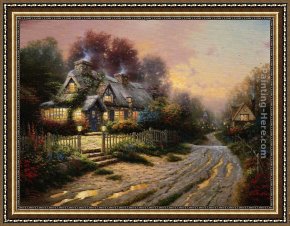 Teacups Framed Paintings - Teacup Cottage by Thomas Kinkade