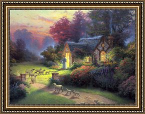 Shepherd Framed Paintings - The Good Shepherd's Cottage by Thomas Kinkade