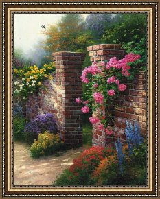 Thomas Kinkade Country Living Framed Paintings - The Rose Garden by Thomas Kinkade