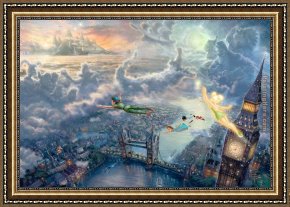 The Denying of Peter Framed Paintings - Tinker Bell and Peter Pan Fly to Neverland by Thomas Kinkade