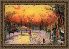 Color Study of Squares Framed Paintings - Town Square by Thomas Kinkade