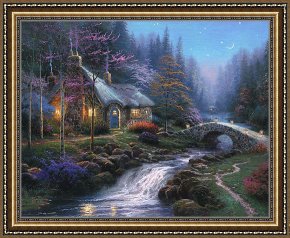 Cottage,rainbow,mill Framed Paintings - Twilight Cottage by Thomas Kinkade