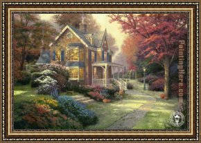 Autumn Woods Framed Paintings - Victorian Autumn by Thomas Kinkade
