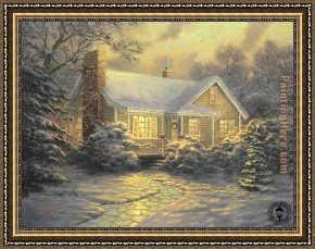 Gingerbread Cottage Framed Paintings - xmas cottage by Thomas Kinkade