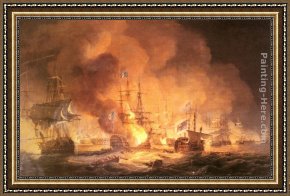 Battle Framed Paintings - Battle of the Nile, August 1st 1798 at 10 pm by Thomas Luny