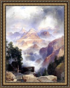 The Day's Bag Framed Paintings - A Showrey Day, Grand Canyon by Thomas Moran