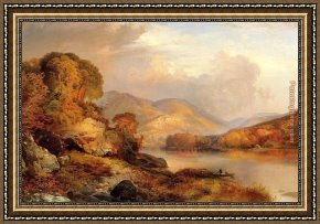 Landscape with a Lake Framed Paintings - Autumn Landscape by Thomas Moran