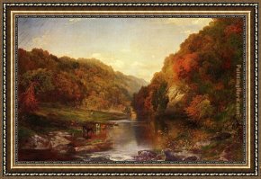 Autumn Woods Framed Paintings - Autumn on the Wissahickon by Thomas Moran