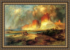 The Wolf River, Kansas Framed Paintings - Cliffs of the Upper Colorado river by Thomas Moran