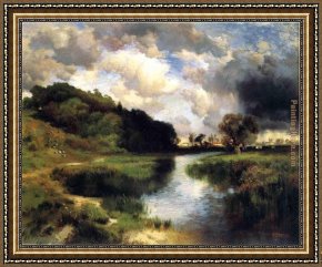 The Day's Bag Framed Paintings - Cloudy Day at Amagansett by Thomas Moran