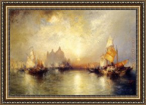 Sunny Afternoon on The Canal Framed Paintings - Entrance to the Grand Canal, Venice by Thomas Moran