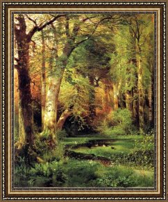 Hamlet Play Scene Framed Paintings - Forest Scene by Thomas Moran