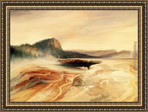Spring Framed Paintings - Giant Blue Spring, Yellowstone by Thomas Moran