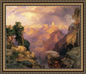 Cottage,rainbow,mill Framed Paintings - Grand Canyon with Rainbows by Thomas Moran