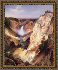 The Fall of Man Framed Paintings - Great Falls of Yellowstone by Thomas Moran