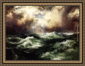 Moonlit Fishing Scene Framed Paintings - Moonlit Seascape by Thomas Moran