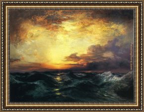 Edward Moran Framed Paintings - Pacific Sunset by Thomas Moran