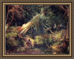 Departure to The Hunt Framed Paintings - Slave Hunt, Dismal Swamp, Virginia by Thomas Moran