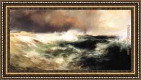 East Boothbay Harbor Framed Paintings - Stranded Ship on East Hampton Beach by Thomas Moran