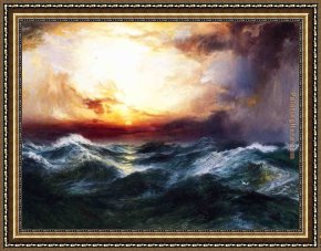 Storm Framed Paintings - Sunset after a Storm by Thomas Moran