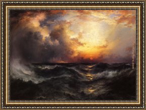 Edward Moran Framed Paintings - Sunset in Mid-Ocean by Thomas Moran