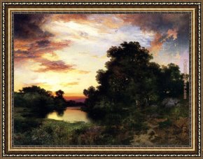 Merry As The Day Is Long Framed Paintings - Sunset on Long Island by Thomas Moran