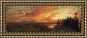 Rain, Steam And Speed - The Great Western Railway Framed Paintings - Sunset on the Great Salt Lake, Utah by Thomas Moran