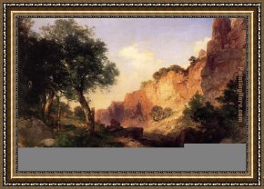 Western Trail - The Rockies Framed Paintings - The Grand Canyon Hance Trail by Thomas Moran