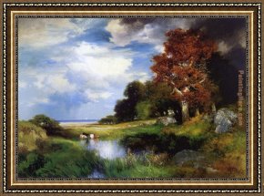 East Boothbay Harbor Framed Paintings - View of East Hampton by Thomas Moran
