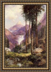 Valley Framed Paintings - Yosemite Valley Vernal Falls by Thomas Moran