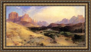 Valley Framed Paintings - Zion Valley, South Utah by Thomas Moran