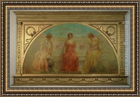 Bringing in The Hay Framed Paintings - Commerce and Agriculture Bringing Wealth to Detroit by Thomas Wilmer Dewing