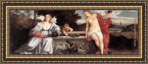 Love Framed Paintings - Sacred and Profane Love by Titian