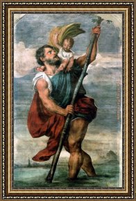Saint Cosmas And Saint Damian Salvaged Framed Paintings - Saint Christopher by Titian