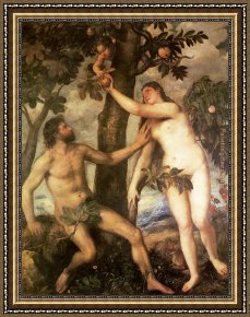 Man with Scythe Framed Paintings - The Fall of Man by Titian