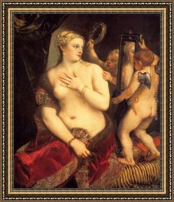 Venus in Front of The Mirror Framed Paintings - Venus in front of the mirror by Titian