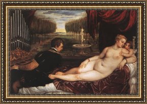 The Education of Cupid Framed Paintings - Venus with Organist and Cupid by Titian