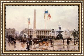 Place De La Concorde Framed Paintings - A View of the Place de la Concorde by Ulpiano Checa y Sanz