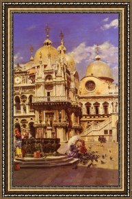 View of The Bacino Di San Marco Framed Paintings - Piazza San Marco by Ulpiano Checa y Sanz