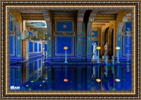 The Guest's Arrival Framed Paintings - blue guest bathroom by Unknown Artist