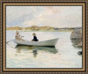 Boat Framed Paintings - Boats in Harbour by Albert Edelfelt by Unknown Artist