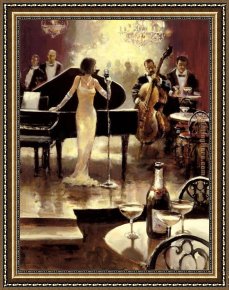 Jazz Framed Paintings - Brent Heighton Jazz Night Out by Unknown Artist