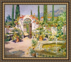 A Mediterranean Courtyard Framed Paintings - ccooper A Santa Barbara Courtyard by Unknown Artist