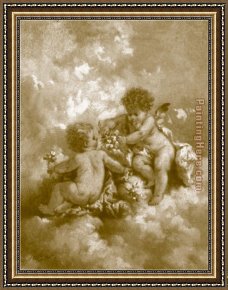 Family Making Music Framed Paintings - charles lutyens cherubs making posies by Unknown Artist