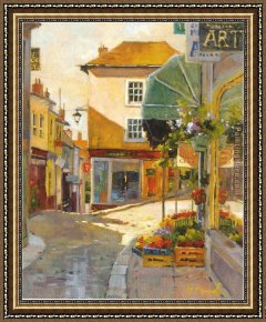 Village in The Snow Framed Paintings - cobblestone village by marilyn simandle by Unknown Artist