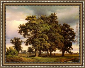 Trees Framed Paintings - crola Oak Trees by Unknown Artist