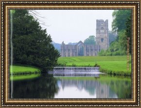 Abbey Framed Paintings - Fountains Abbey 2 by Unknown Artist
