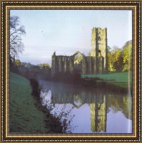 Abbey Framed Paintings - Fountains Abbey by Unknown Artist