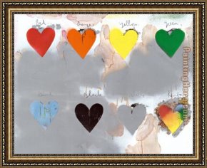 Artist Framed Paintings - Jim Dine Hearts by Unknown Artist